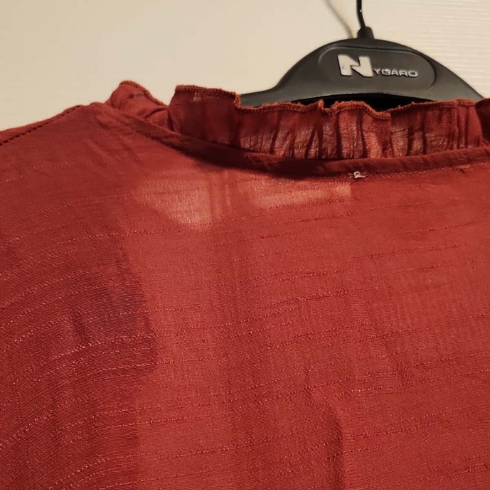 Easel Rust Cardigan with Ruffled Edges, Small - Picture 6 of 9